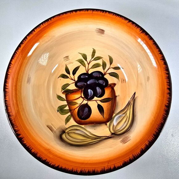 Set of 2 Inspired By Tuscany Bowl Olive and Garlic Motif 8” Mediterranean - Picture 2 of 9